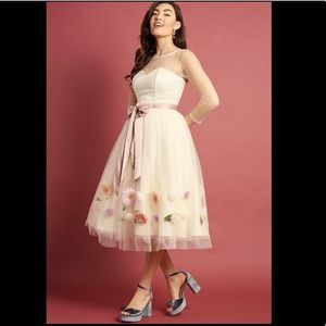 Fondness Blossoms Fit and Flare Dress Ivory UK 16